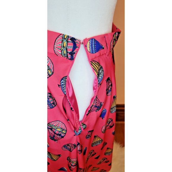 SMALL Modcloth Pink A Line Fit & Flare Retro Style Skirt Hot Air Balloons Pocket - Picture 7 of 12